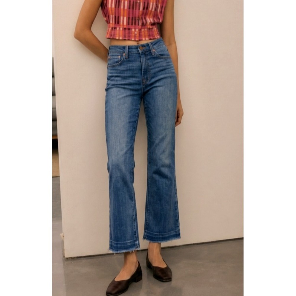 J. CREW Billie Demi Boot Crop Jeans 27 Medium Wash Frayed Hem Western Style